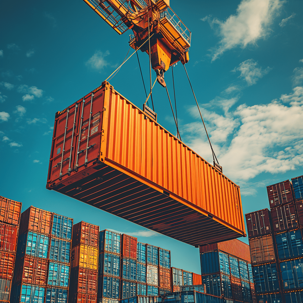 Shipping Container lifted by crane